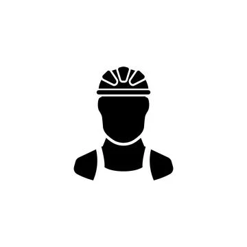 Solid black icon of a professional construction worker with helmet Stock Illustration