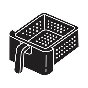 Solid Black Isometric Air Fryer Basket Silhouette Icon Stock Illustration