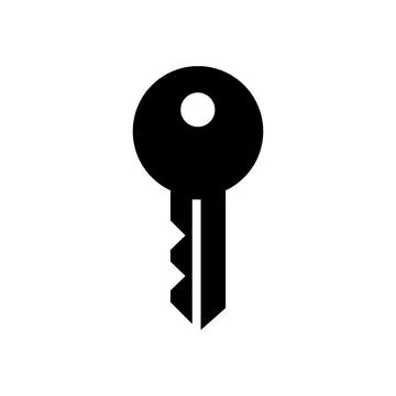 Solid black key stands isolated on a simple white background for security Stock Illustration
