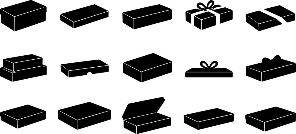 Solid black rectangular box packaging icons for professional product design.. Stock Illustration