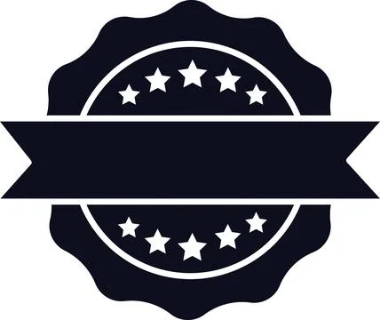Solid black rosette badge with horizontal banner and five stars, Blank award Stock Illustration