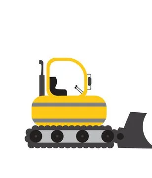 A solid black side profile silhouette of a construction vehicle with caterpil Illustrazione stock