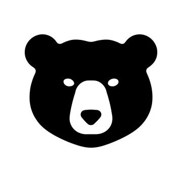 Solid black silhouette of a bear head, isolated on a plain white background.. Stock Illustration