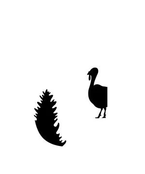 A solid black silhouette illustration featuring turkey and feather with cropp Stock Illustration