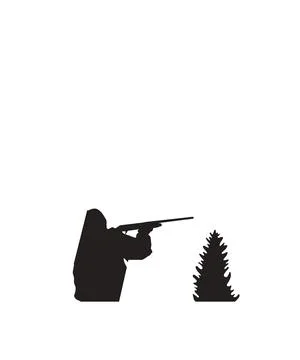 A solid black silhouette illustration featuring hunter silhouette with rifle  Stock Illustration