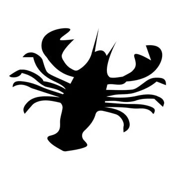 A solid black silhouette of a lobster is centered on a white background. Stock Illustration