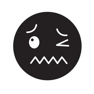 Solid Black Silhouette of Winking Face with Sweat Drop for Bold Healthcare .. Stock Illustration