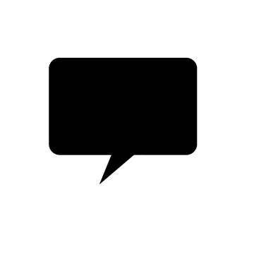 Solid black speech bubble icon is appearing in flat illustration on white Stock Photos