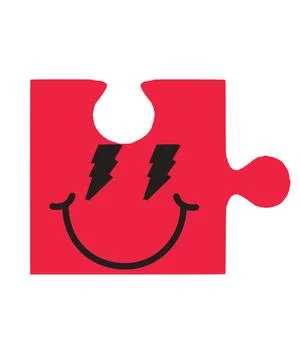 A solid black square puzzle piece with one interlocking tab and one circular  Stock Illustration