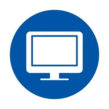 Solid Blue Circle with a Minimalist White Computer Monitor Icon Illustrazione stock