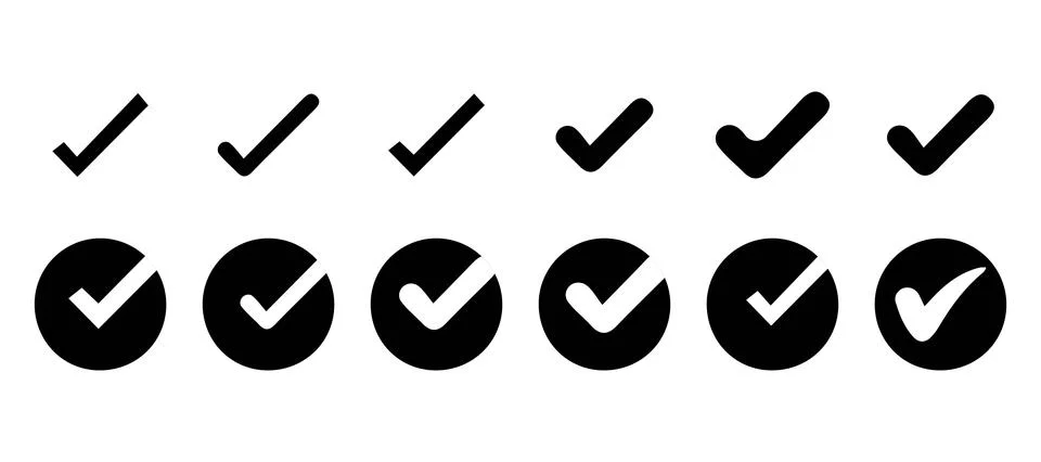 Solid Circle Checkmarks for Success Validations and Ecommerce Stock Illustration