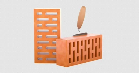 Solid clay bricks with trowel rotation animation seamlessly loopable. 3D re.. Stock Footage 315248622