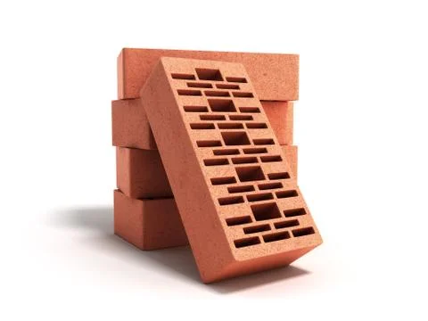 Solid clay bricks used for construction new red brick 3d render on white back Stock Illustration