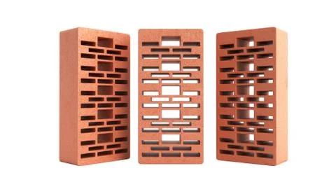 Solid clay bricks used for construction new red brick 3d render on white back Stock Illustration