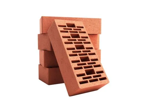 Solid clay bricks used for construction new red brick 3d render on white back Stock Illustration