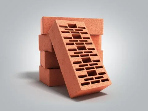 Solid clay bricks used for construction new red brick 3d render on grey gradi Stock Illustration
