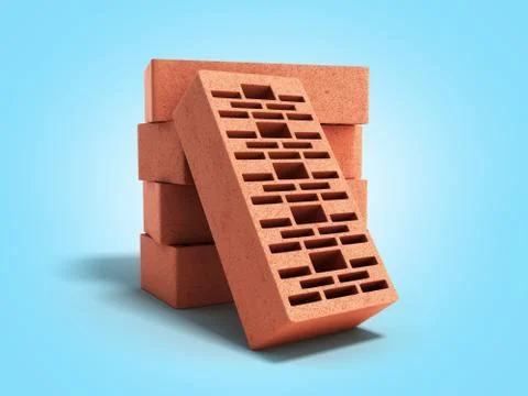 Solid clay bricks used for construction new red brick 3d render on blue gradi Stock Illustration