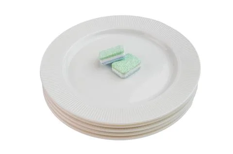 Solid cleaning tablets for automatic dishwasher on white background highlig.. 写真素材