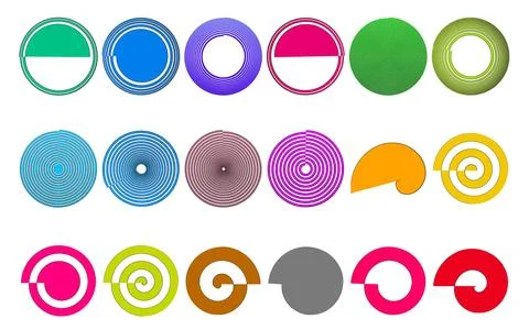 Solid color block spirals, minimalist circular geometric shapes, vibrant sp.. 스톡 일러스트