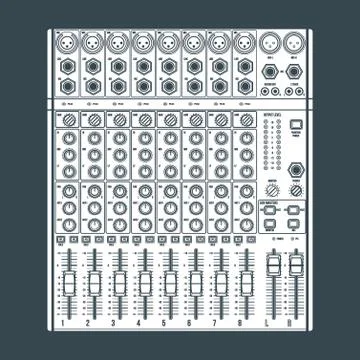 Solid color eight channels professional studio sound mixer illustration. Stock Illustration