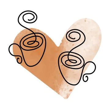 Solid contour drawing of a cup on the background of a heart shaped textural spot 스톡 일러스트