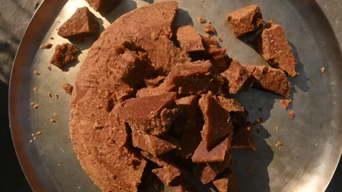 Solid Cubes of Natural Date Palm Jaggery - Nalen Gur Stock Footage 302638185