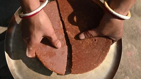 Solid Cubes of Natural Date Palm Jaggery - Nalen Gur Stock Footage 302639952
