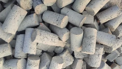 Solid Cylinder Concrete Blocks for building materials. Stock Footage 241103493