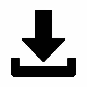 Solid download arrow into tray icon 8K ultra quality image ratio with downloa Illustrazione stock