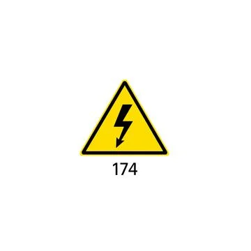 Solid electrical hazard warning sign with lightning bolt and code 174 Illustrazione stock