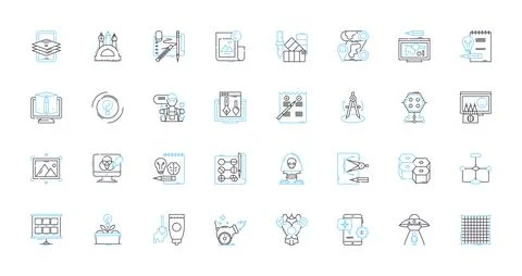 Solid figures linear icons set. Cube, Pyramid, Sphere, C, Cylinder, Rectangular Stock Illustration