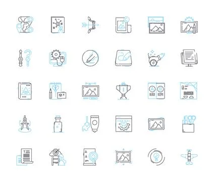 Solid figures linear icons set. Cube, Pyramid, Sphere, C, Cylinder, Rectangular Stock Illustration