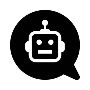Solid filled robot head inside chat bubble icon 8K ultra quality with interfa Stock Illustration