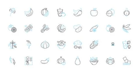 Solid fitness linear icons set. Strong, Endurance, Power, Stamina, Agility Stock Illustration