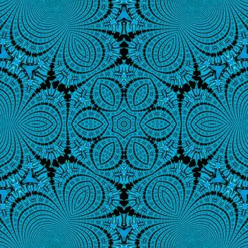 Solid floral pattern - kaleidoscope of blue flower on black background 스톡 일러스트