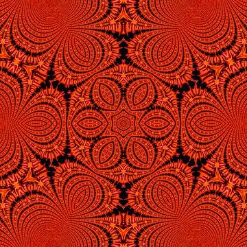 Solid floral pattern - kaleidoscope of red flower on black background Stock Illustration