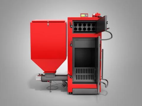 Solid fuel boiler 3D rendered image in grey Stock Illustration