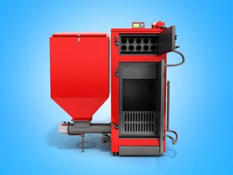 Solid fuel boiler 3D rendered image in blue Stock Illustration