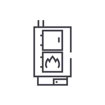 Solid fuel boiler vector line icon, sign, illustration on white background, e Stockillustratie