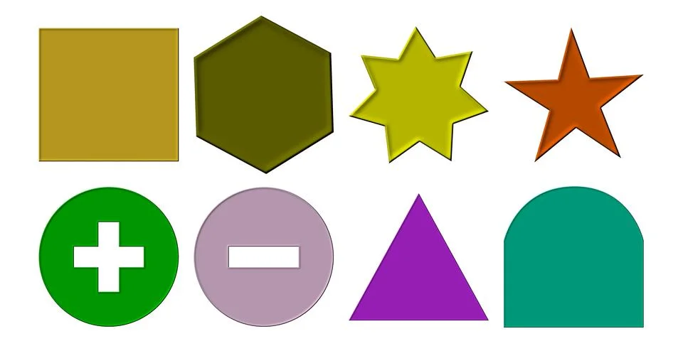 Solid geometric icon set, Colorful flat shapes, Math symbols and polygons Ilustración de archivo