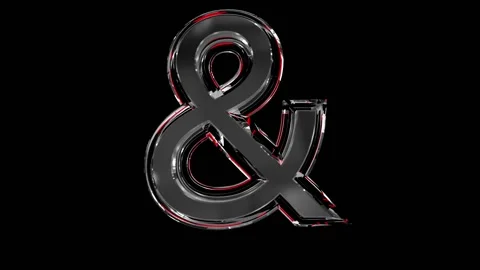 Solid glass alphabet - ampersand isolated on black background Video stock 166168596