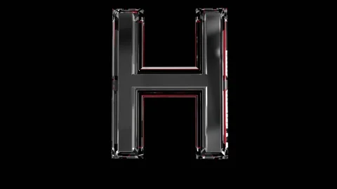 Solid glass alphabet - letter H isolated on black background Stock Footage 166168540
