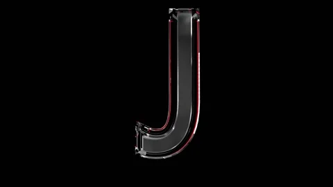 Solid glass alphabet - letter J isolated on black background Video stock 166168547