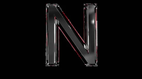 Solid glass alphabet - letter N isolated on black background Video stock 166168561