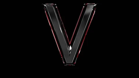 Solid glass alphabet - letter V isolated on black background Stock Footage 166168619