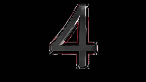 Solid glass alphabet - number 4 isolated on black background Vidéo 166168477