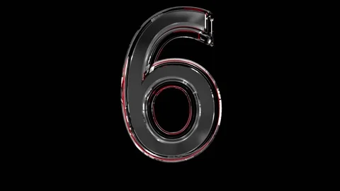 Solid glass alphabet - number 6 isolated on black background Video stock 166168488