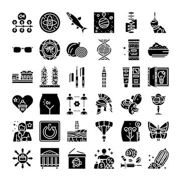 Solid glyph icons set for diverse concepts Stock Illustration