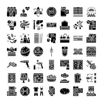 Solid glyph icons set for various industries and topics 스톡 일러스트