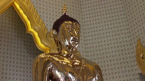 Solid gold Buddha, famous Buddha statue at Wat Traimit, Bangkok‎ Thailand Stock Footage 130376310